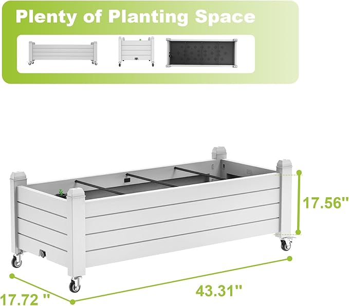Raised Garden Bed with Wheels Drainage Holes Deformation-Resistant Easy to Assemble Waterproof Planter Boxes Outdoor Backyard Balcony