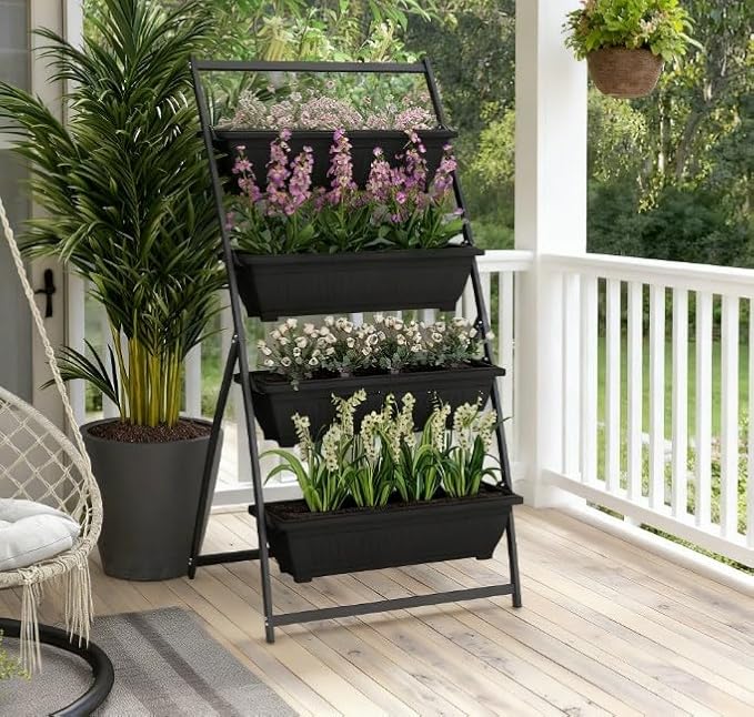 Outdoor Plant Stand Grow Container for Vegetable Flowers4 Tier Vertical Raised Garden Planter with 4 Boxes DU908