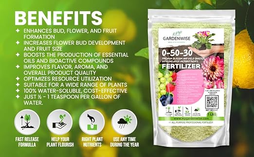 0-50-30 Universal Premium Bud and Bloom Booster Increases Flowering &amp Yield for Use in Soil and Hydroponics Super Concentrated Flower Fuel (1/2 LBS)