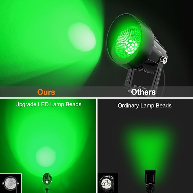 Green Spotlights Outdoor 14 LED Landscape Lighting with US Plug IP65 Waterproof Spot Lights for Tree Yard Garden Pathway Halloween Christmas St. Patrick's Day Decor 4 Pack
