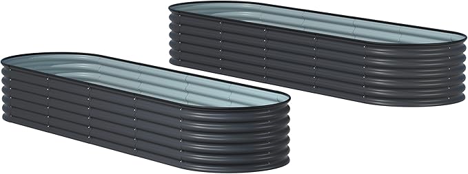 BlueWish 8x2x1.4FT Raised Garden Bed 17 H Metal Planter Boxes Outdoor with Bottomless Design Galvanized Raised Garden Bed for Plants Flowers 9 in 1 Raised Planter Bed Kit Grey