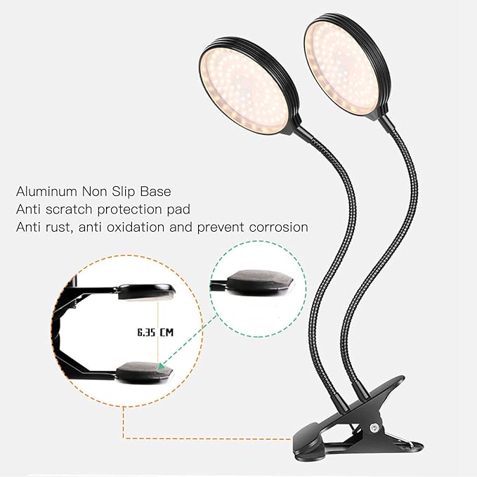 Plant Grow Light Timing 5 Dimmable LevelsWaterproof Dual Head 30W USB Powered LED Plant Lamp with Clip BaseMulti Directional LightHigh TransmissionWaterproof