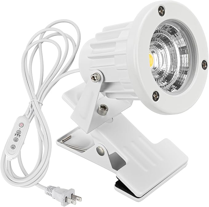 White Metal Clip Mount Full Spectrum Cold Light Spot Lamp with 5.9 Feet Plug in Timer Switch Cord for Indoor Plants Simple Style Adjustable Angle