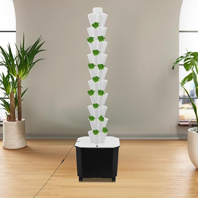 Hydroponic Vertical Growing System w/Timer 50 Pods Indoor Gardening System w/Water Circulation Hydronic Garden Tower Plants Germination Kit for Fruits Leafy Vegetables