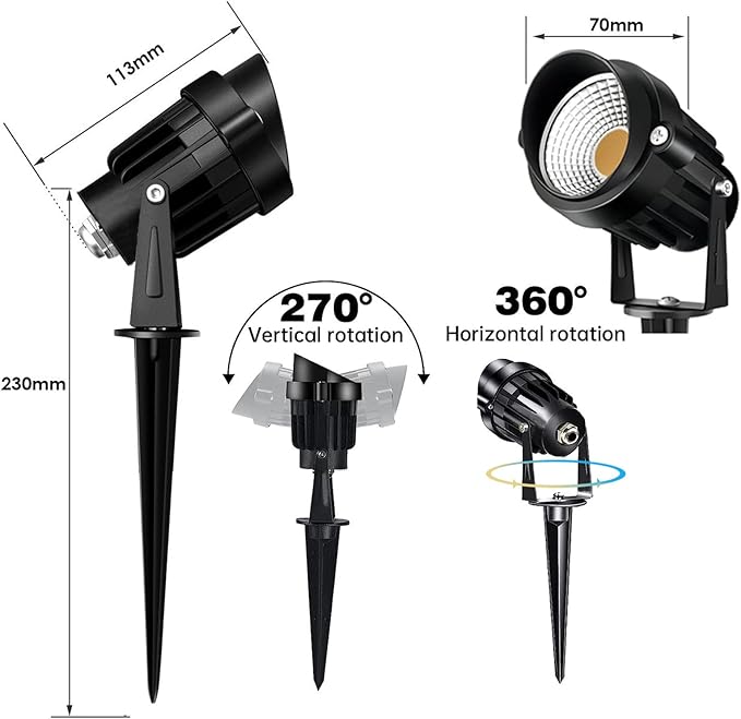 Low Voltage Landscape Lights 12 Volt LED Spotlight Outdoor Pathway Lights Wired Yard Lights Garden Lawn 10W Landscaping Lights 1000LM IP66 Waterproof Spot lighting Warm White Garden Stake Tree Light