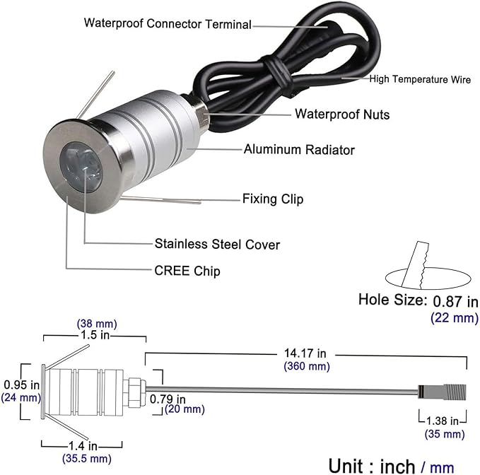 Mini 15° Narrow Beam Angle Spotlight 1W LED Underground Well Light IP67 Waterproof Outdoor LED Landscape Lights 12V-24V DC Ground Led Spot Lights for Garden Garage Illuminate(1pcs Cool White 6000