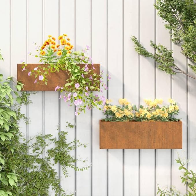 Corten Steel Wall Planter 2 Pack Raised Garden Bed for Outdoor Gardens Patios and Balconies Rusty Finish Dimensions 20.9x3.9x6.7 Durable Weather-Resistant Metal Planter Box