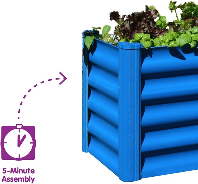 ABSCO The Organic Garden Co. Hakea Metal Kids Garden Bed 1.8' x 1' x 1.3' – Raised Outdoor Planter Box for Children Galvanized Steel Metal Blue