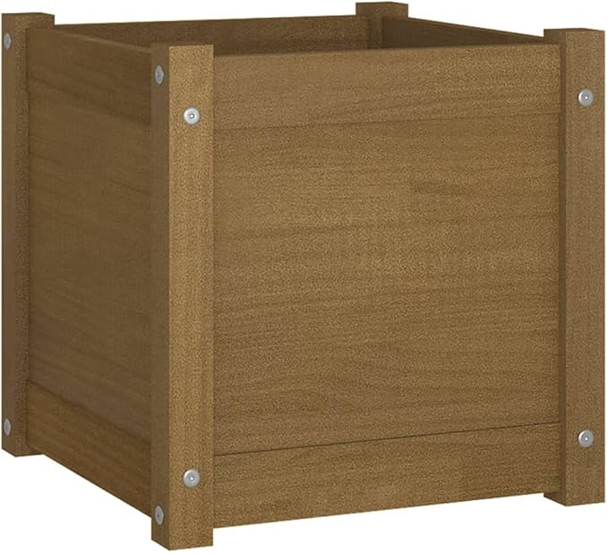 Wooden Garden Planter Box Raised Garden Bed Indoor Outdoor Planter Outdoor Wood Raised Garden Bed for Vegetables Flowers Herbs Honey Brown 15.7x15.7x15.7 Solid Wood Pine-396