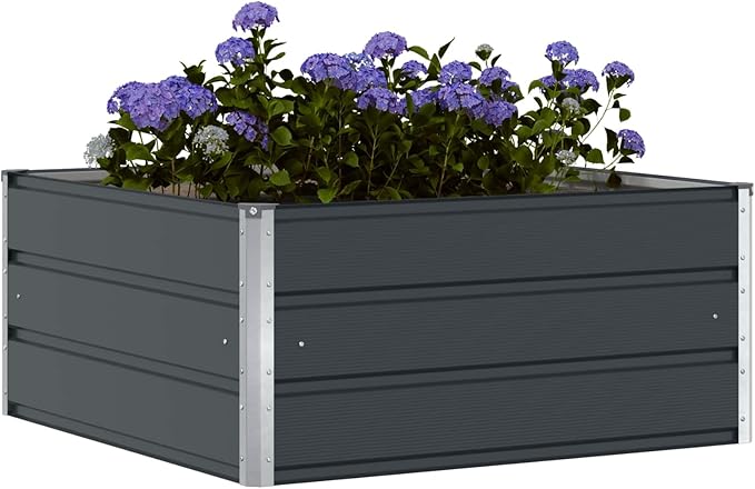 Steel Raised Garden Bed for Gardening Metal Planter Box for Vegetables Fruits Flowers 39.37 x 39.37 x 17.72 in Anthracite -445