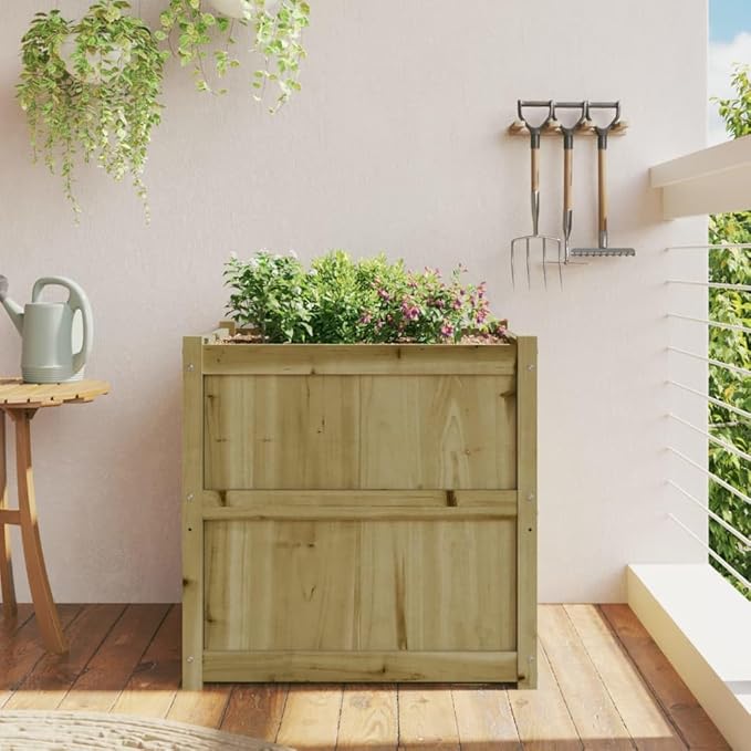 Garden Planter Natural Wood Solid Pine Wood Extra Large 27.6x27.6x27.6 inch Square Raised Garden Bed for Outdoor Plants