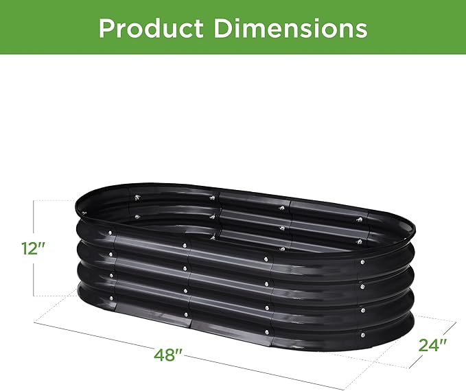 Best Choice Products 4x2x1ft Outdoor Metal Raised Garden Bed Oval Deep Root Planter Box for Vegetables Flowers Herbs and Succulents w/ 51 Gallon Capacity Rubber Edge Guard - Black