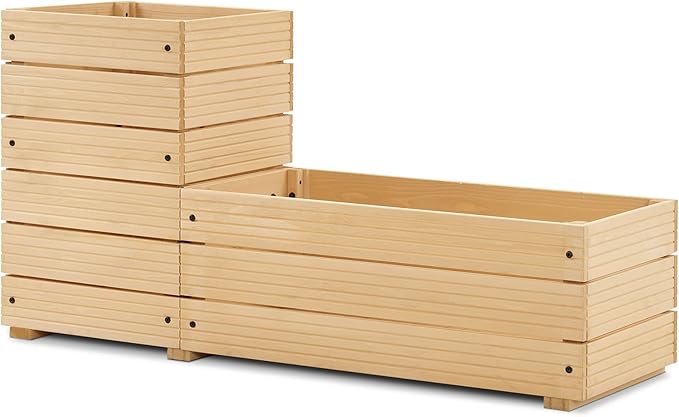 MCombo L Shape Wooden Raised Garden Bed Outdoor Planter Box Elevated Garden Bed for Vegetables Herb and Flowers 0213