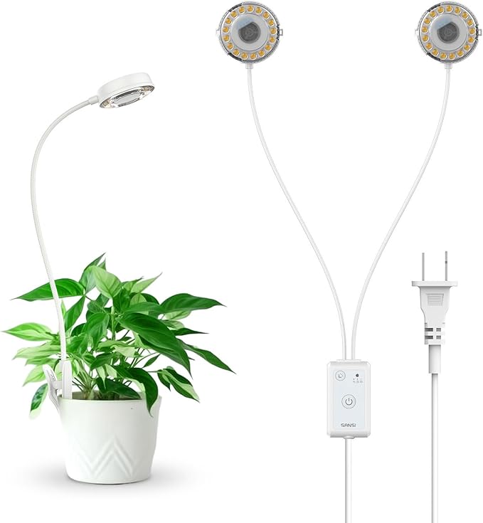 SANSI Grow Light 10W Clip-on LED Plant Lamp with 4-Level Dimmer Auto On/Off Timer+Puck Grow Light LED Plant Light for Indoor Plants Full Spectrum 10W Small