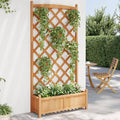Wooden Planter with Trellis Brown Solid Fir Raised Garden Bed for Climbing Plants Outdoor Raised Planter Box with Trellis Garden Flower Beds Patio Planters for Vegetables and Flowers
