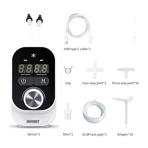 JAKEMY Automatic Drip Irrigation KitMini Size Big Power Houseplants Self Watering System with 1-23 Hour &amp 1-30 Day Interval Programmable Timerfor 15 Potted Plants Clear