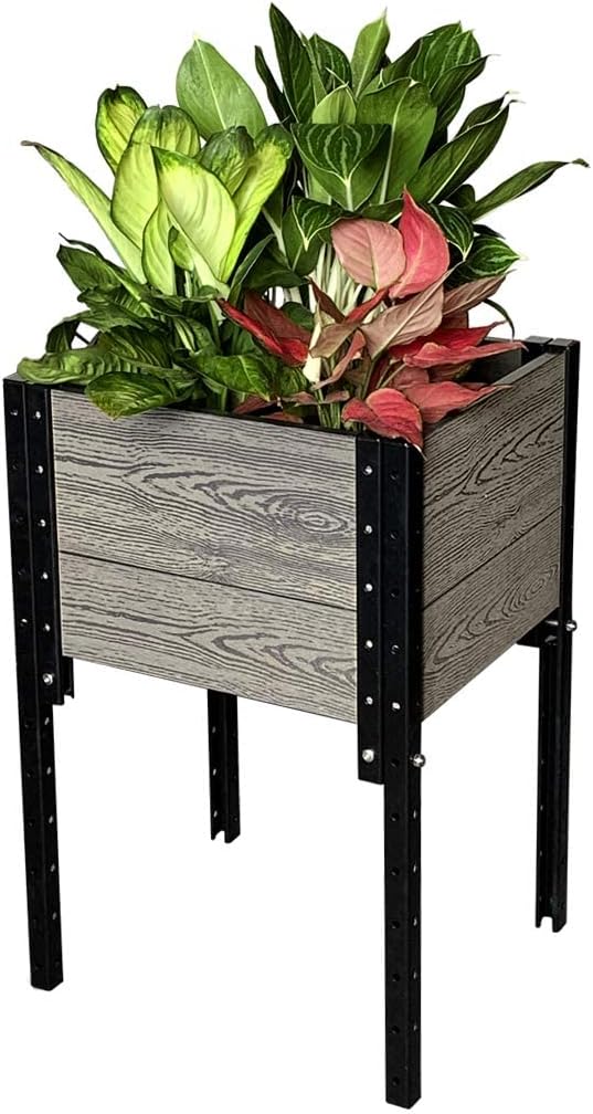 Everbloom Modular Elevated Wood Plastic Composite Planter Box in Gray 19 D x 17 W x 28 H –Architecturally Designed Premium Planter for Flowers Herbs &amp Veggies - Elevate Your Gardening Experie