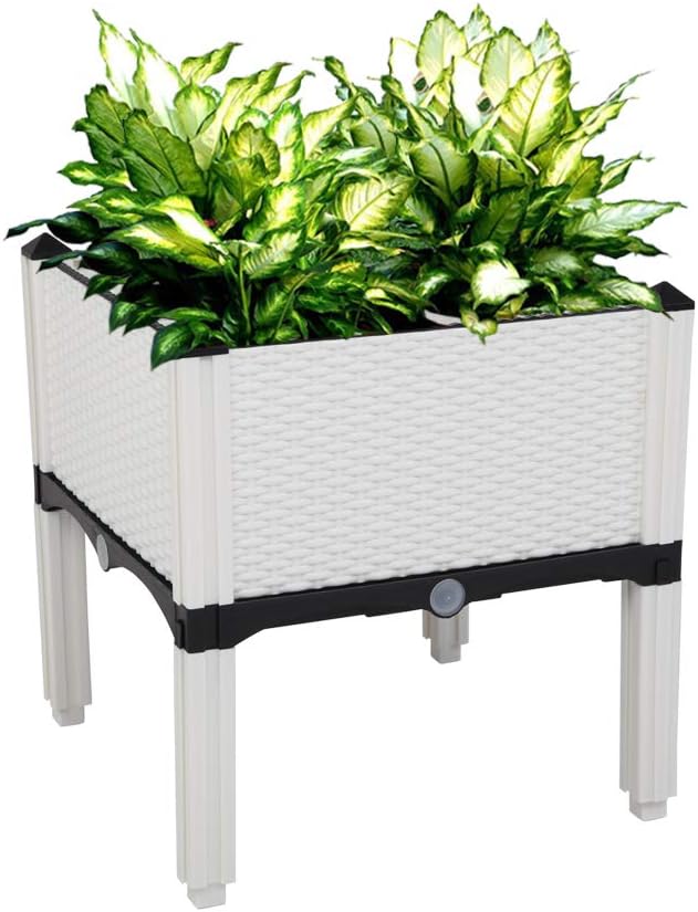 Vasitelan Raised Garden Bed with Legs Elevated Plastic Planter Box for Outdoor Plants Flowers Vegetables and Herbs (White)