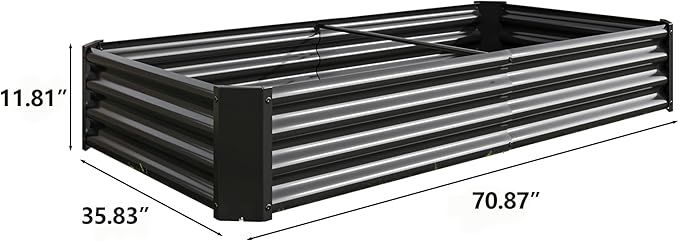 Raised Garden Beds Outdoor for Gardening 6×3×1ft Galvanized Rectangular Plastic Raised Planter Garden Box for Fruit Vegetables Herbs Flowers Growing Bed for Lawn Patio Balcony Black