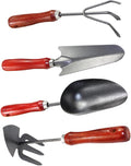 4pcs Garden Tool Set with Extended Narrow Trowel 3-Prong Rake Dual-use Pointed Hoe and Soil Scoop – Hand Tools for Planting Digging Weeding and Gardening Tasks
