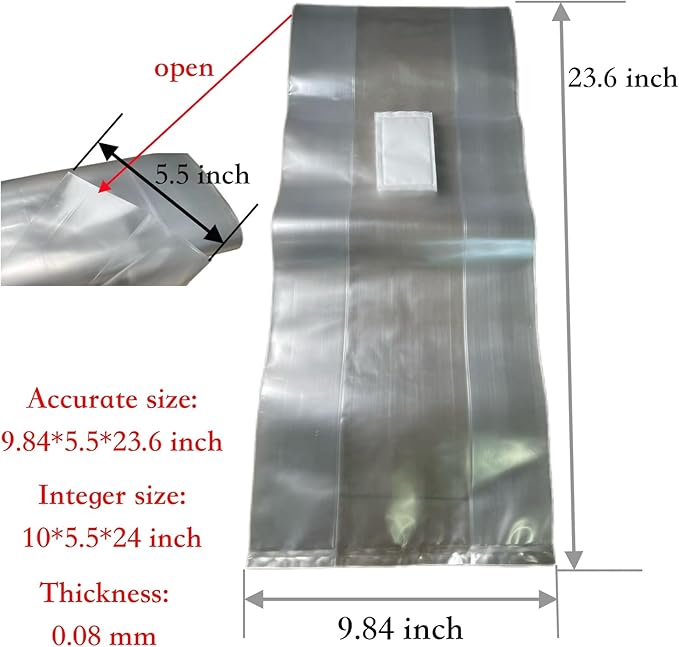 Sealable Mushroom Grow Bags with 0.2 Micron Filter10''x5.5''x24''0.08mm/3.15mil Thick PPExtra Large Size Transparent Cultivation Bags for Commercial &amp Home Use (25PCS)