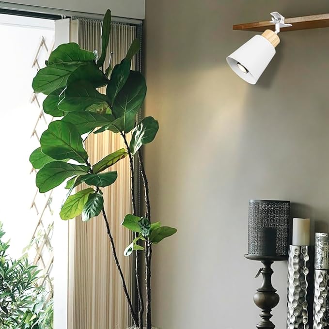 Clip Mount Adjusted Angle 5.9Ft Plug in Timing Cord Plant Light Full Spectrum 4500K 10W Modern Wood Base White Metal Clamp Light for Indoor Plants Flowers