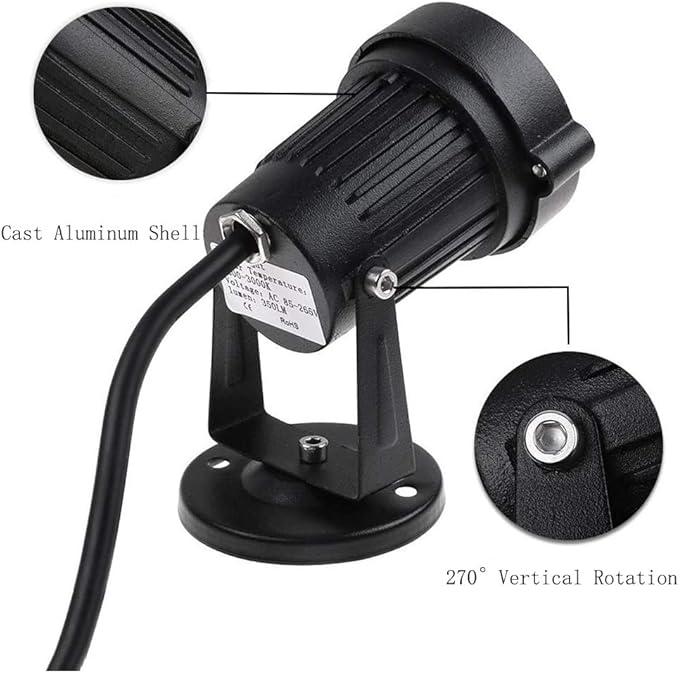 Bright Outdoor Wall Mount Spotlight 5W COB Garden Yard Path Landscape Lighting Decorative Walls Trees Flags Lamp with Round Base and Power Plug Pack of 2 (Cool White)