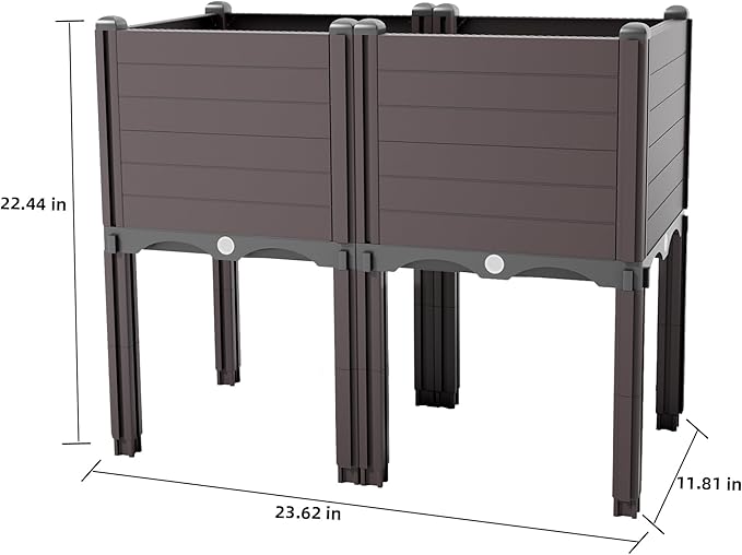 Raised Garden Bed with Legs Outdoor Planter Boxes &amp Rectangular Planter Elevated Above Ground Garden Bed Plastic Flower Pot for Patio Yard 23.62 × 11.81 × 22.44
