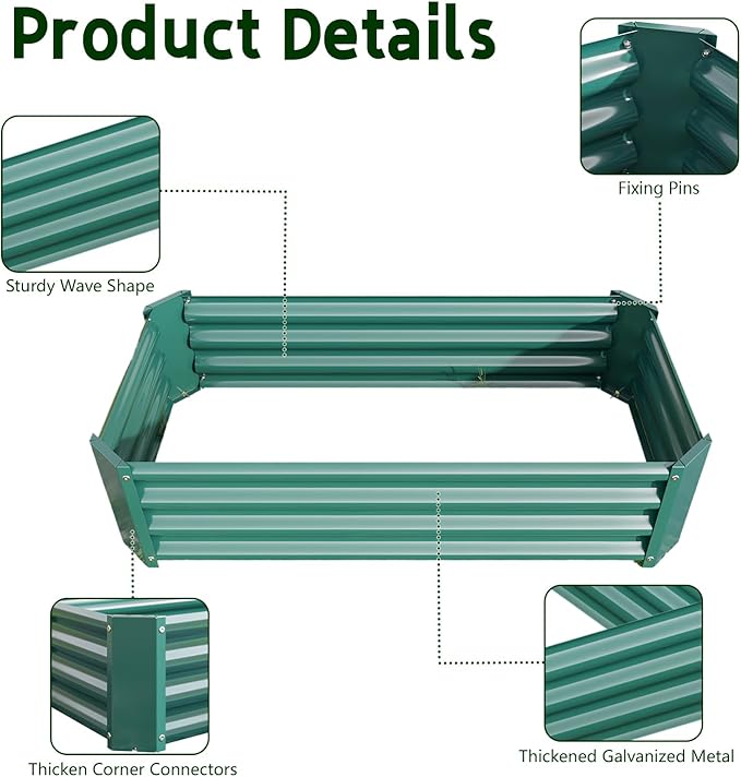 Metal Raised Garden Bed Outdoor Galvanized Raised Garden Bed 4×2×1ft Rectangle Planter Raised Beds Raised Planter Box for Gardening Vegetables Flowers and Herbs Green