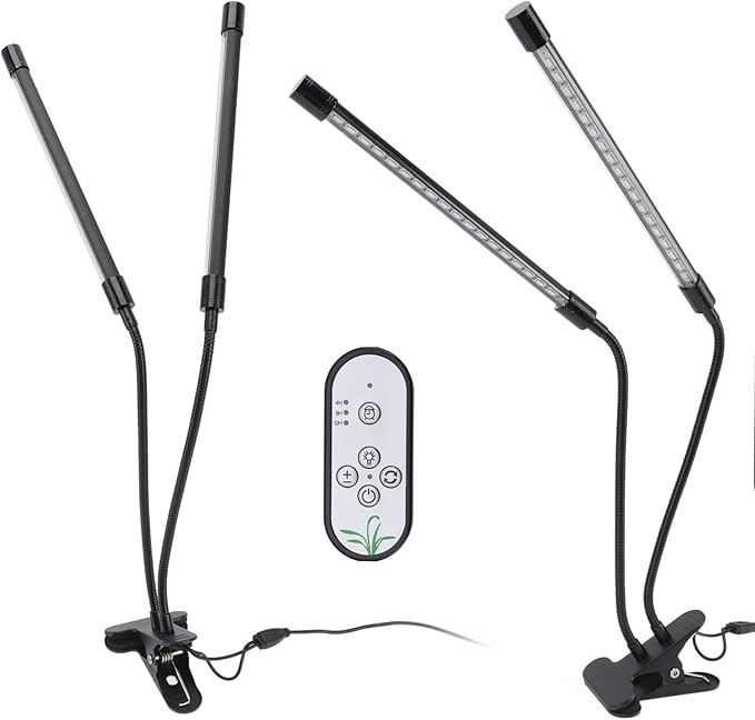 Plant Grow Light with Dual Head Clip 30W USB Powered Full Dimmable and Timing Functions - Adjustable Brightness Flexible 360° Hose Ideal for Indoor Plants