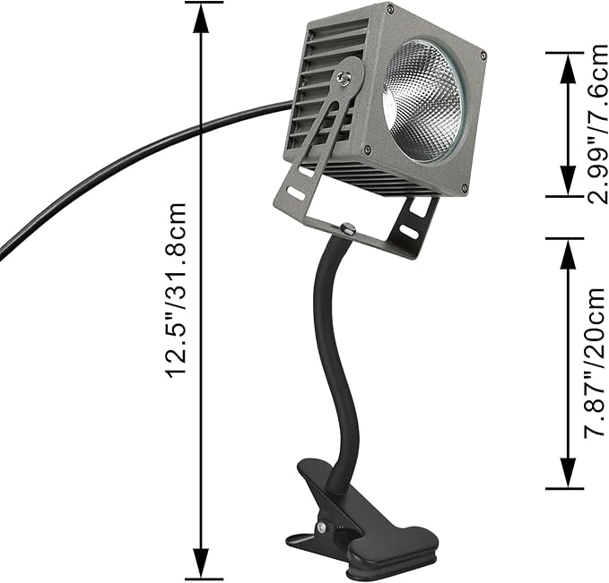 Kiven IP65 Waterproof LED Landscape Accent Uplight Grey Decorative Spotlight Lamp with Plug-in Cord and Timer for Indoor Outdoor Yard Plants Advertising Board (10W Warm White)
