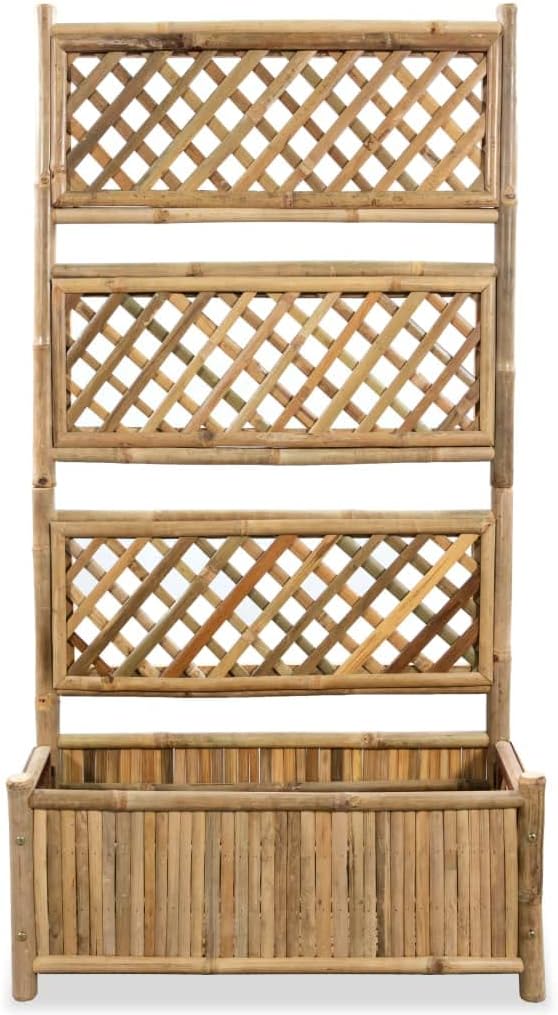 Garden Raised Bed Natural Bamboo 27.6x11.8x53.1 inch Outdoor Planter with Trellis for Climbing Plants Patio Deck