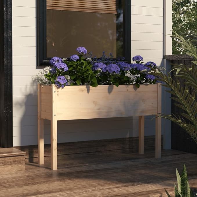 Growing Wooden Raised Planter Box with Legs Raised Garden Bed Wood Planter Box Stand for Backyard Patio Balcony Natural 43.3x12.2x27.6 Solid Wood Pine