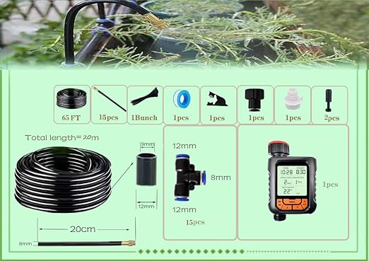 Drip Irrigation Kit Automatic Watering System for Potted Plants 360 Degree Adjustable Copper Micro Sprinklers Quick Connect Tubing Fittings for Garden Lawn Patio Balcony(Timer Ⅱ)