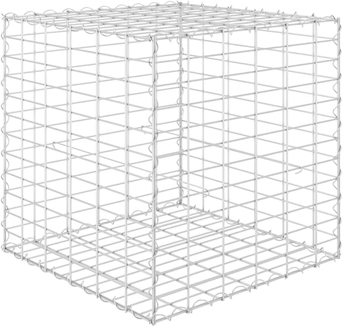 Gabion Raised Garden Bed Silver Galvanized Steel Wire Planter 23.6x23.6x23.6 Inch Cubic Outdoor Planter Box for Flowers Herbs Vegetables High Load Capacity