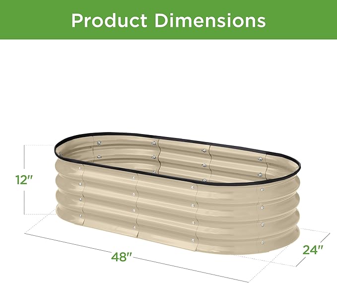 Best Choice Products 4x2x1ft Outdoor Metal Raised Garden Bed Oval Deep Root Planter Box for Vegetables Flowers Herbs and Succulents w/ 51 Gallon Capacity Rubber Edge Guard - Beige