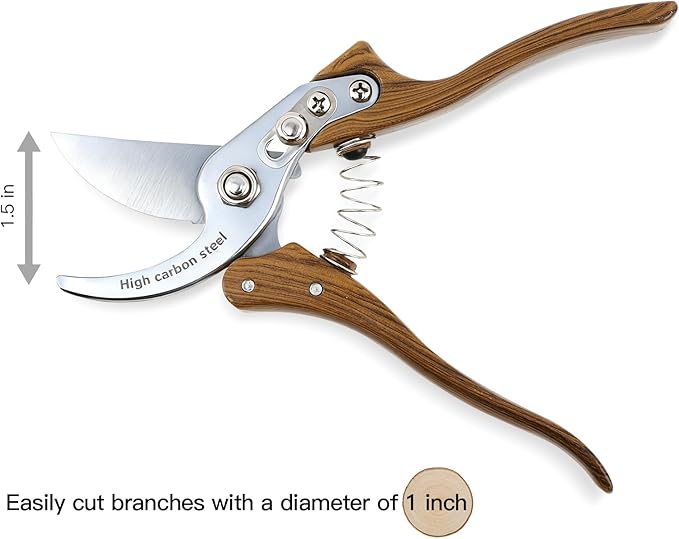 Garvee Professional Pruning Shears for Gardening with High-Carbon 75Cr1 Blades | Wood-Grain Aluminum Handle Garden Shears | 8x20cm Heavy Duty Gardening Tools for Florists &amp Gardeners