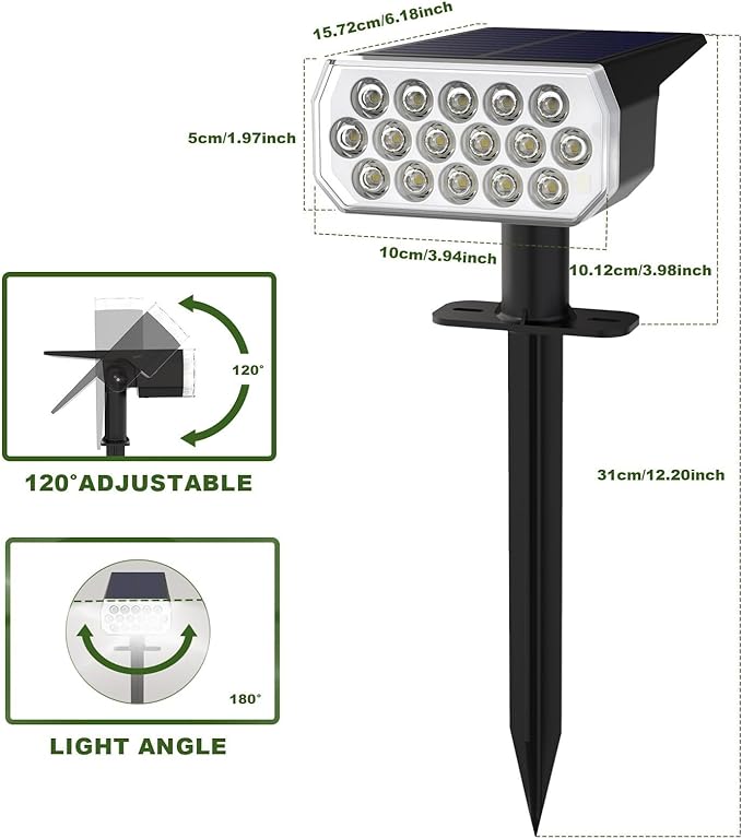 2 Pack Solar Spot Lights Outdoor 8 Lighting Modes Multicolor IP65 Waterproof Landscape Lighting for Garden Yard Patio – Solar Powered(Cool White6 Pack)