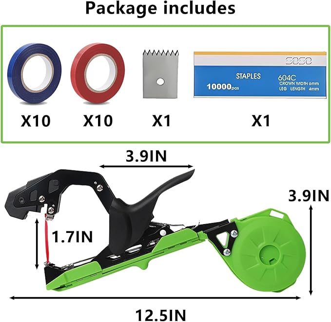 Upgrade Plant Tying Machine with Spare Parts Garden Tape and Staples for Quick Bundling of Tomatoes Grapes and Vegetables. Easy-to-Use Tool for SK5 Steel Blades