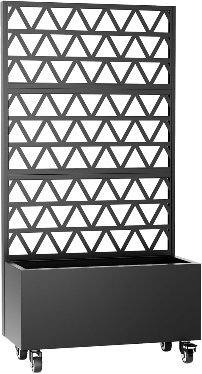 Sturdy 47 Metal Planter Box with Trellis on Wheels Galvanized Steel Raised Garden Bed Privacy Screen 71 Tall Mobile Vertical Garden Planter for Patio Outdoor Climbing Plant Support Black