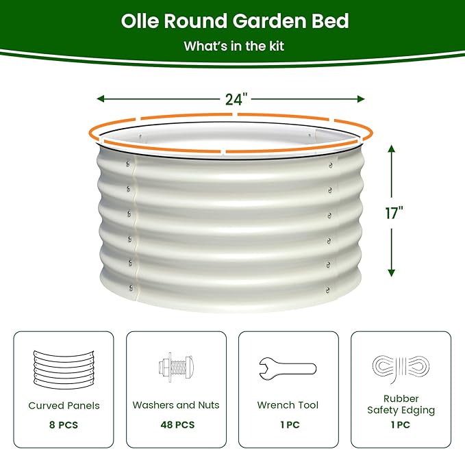 Olle Twin Round Raised Beds for Gardening Galvanized Planter Box for Vegetables Metal Raised Garden Bed Easy Setup Round Metal Raised Bed for Urban Farming Ivory 24 X 17