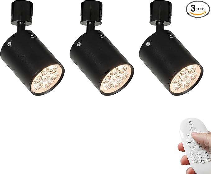 3-Pack Track Mounted Remote Plant Light Full Spectrum 7W Warm Light Adjusted Angle Industrial Style Black Metal H-Type Track Light for Flowers Growing Indoor Plants Shelf