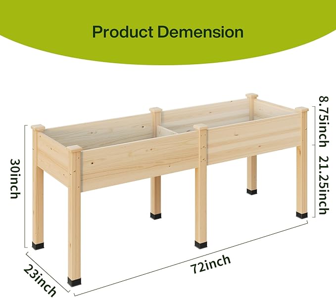 Wood Raised Garden Bed 72x24x30in Elevated Wooden Planter Box with Legs Standing Growing Bed for Backyard Patio Balcony with Bed Liner 200 Pound Capacity