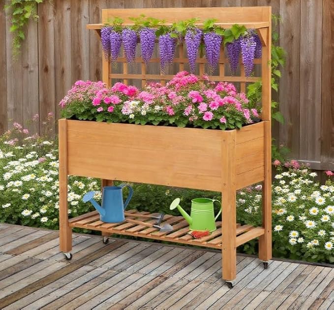 Elevated GRaised Bed Solid Wood Planter Flower Herb Boxes