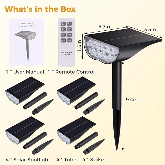Spotlight Outdoor Solar Auto Parks Lawns Yards For Illuminating Led Light Patio Light Waterproof Landscape In-Ground Light Control Remote With Spotlight Color-Changing Garden Solar Pcs 4