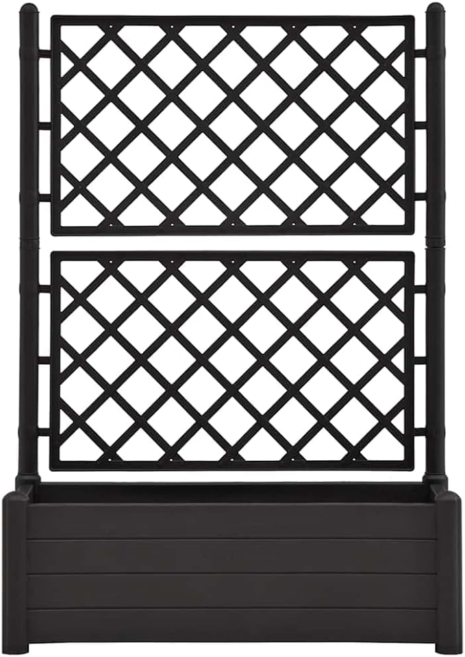Garden Planter with Trellis Anthracite PP 90L Capacity Rectangular Raised Garden Bed for Outdoor Plants 39.4x16.9x55.9 in
