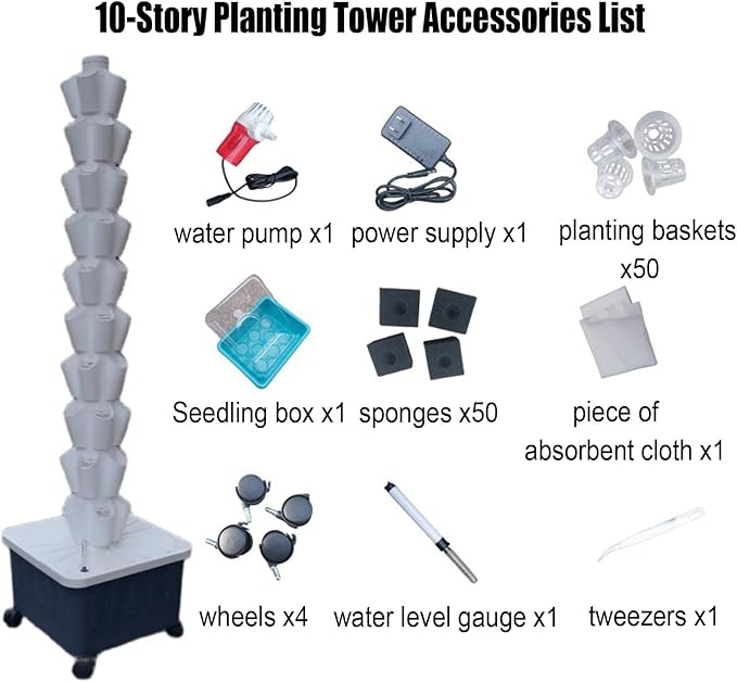 DIY Home Garden Balcony Vertical Tower Planter Detachable PP Colonization Cups Farm Greenhouse Hydroponic Grow System(White10th floor)