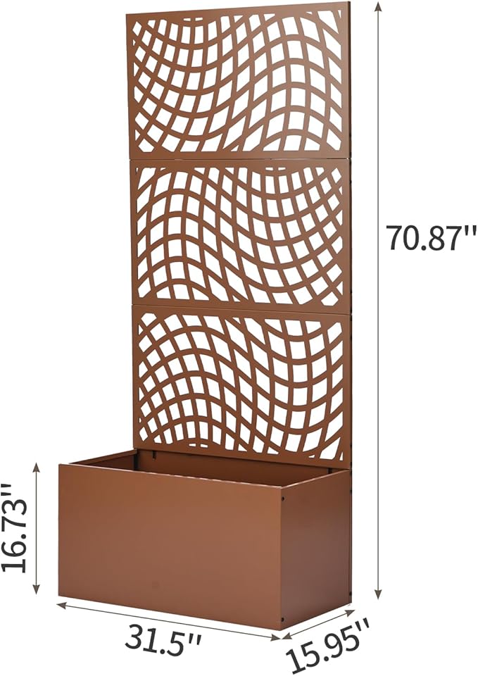 Metal Planter Box with Trellis70 Outdoor Raised Garden BedPrivacy Planters for Patio GardenPlanter Box with Drainage Holes for Climbing Plants