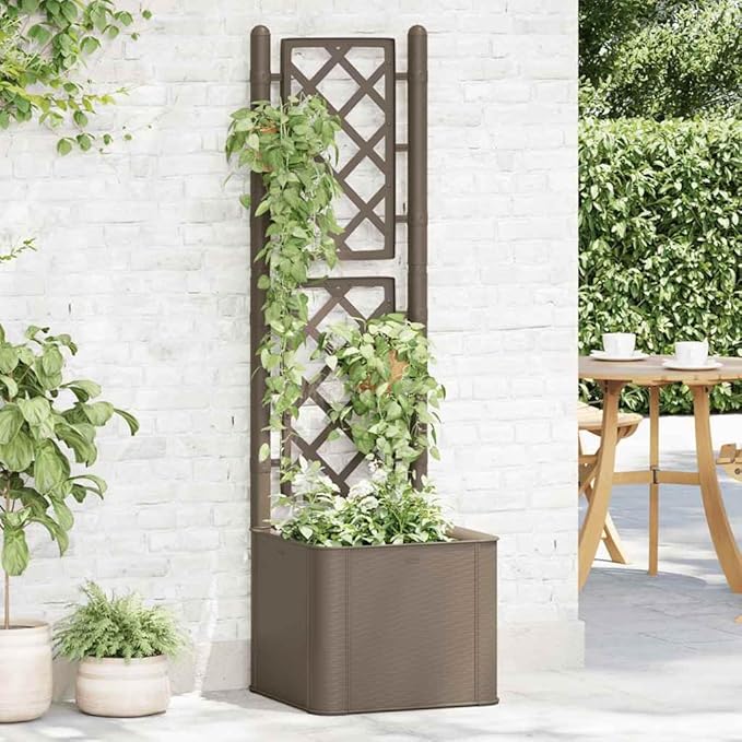 Garden Raised Bed with Trellis and Self Watering System Mocha Lawn Planters