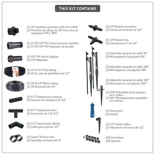 DIG SM50 Adjustable Micro Sprayer 46 Piece Kit for Gardens - Versatile and Efficient Watering up to 500 sq. ft.